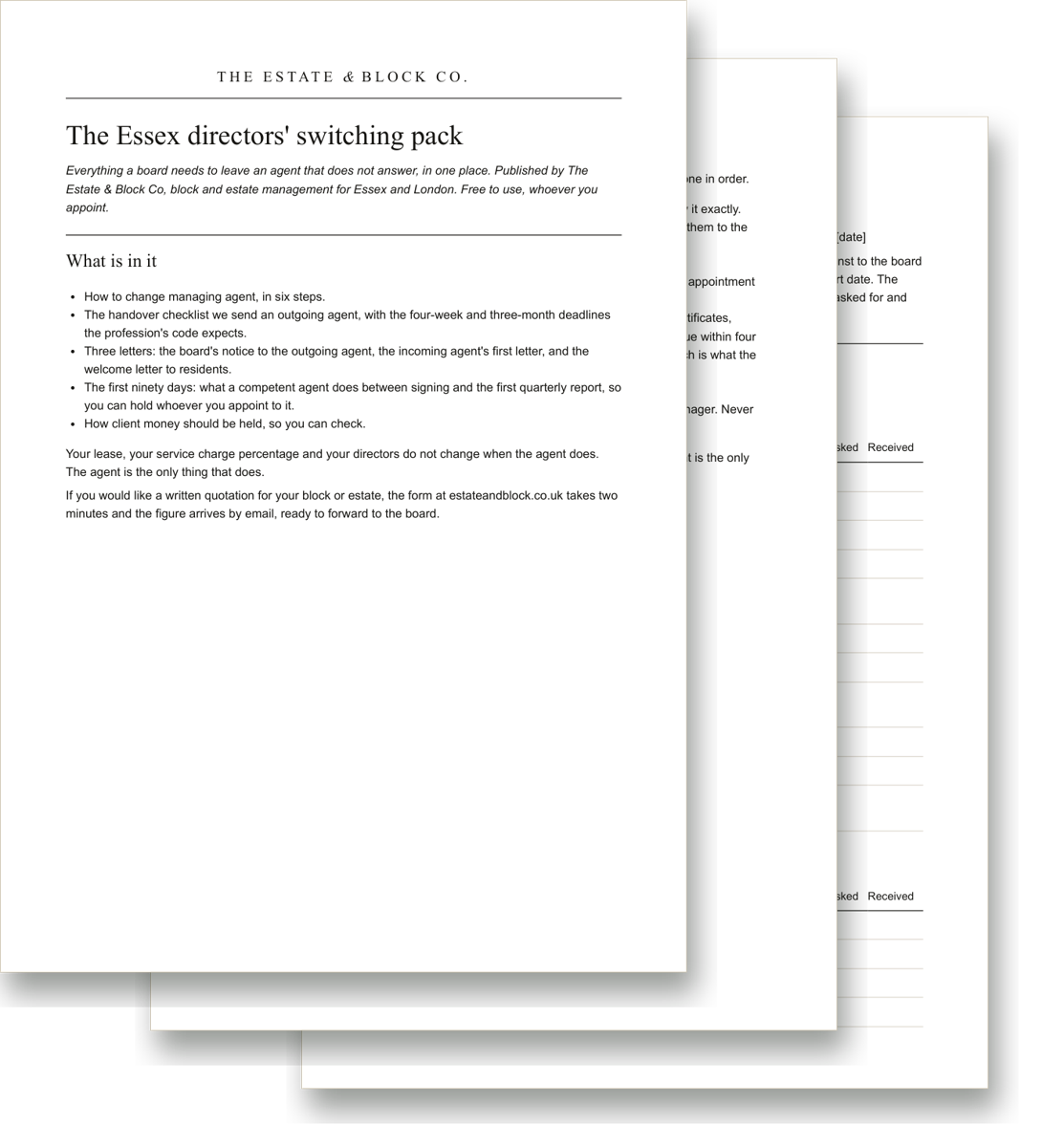 The switching pack: the cover, the six steps and the handover checklist